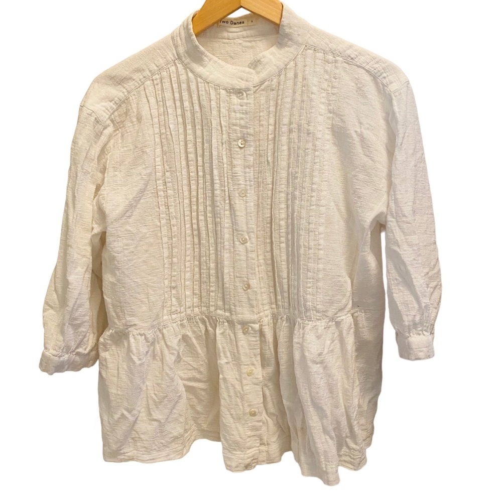 ⭐️ TWO DANES 100% Cotton Pintuck Gauzy Short Sleeved Button Down
